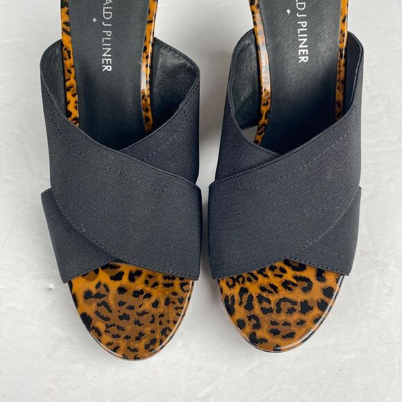 Donald Pliner Hedi Women's 8 M Black Brown Cross Strap Animal Print Wedge Sandal - Picture 6 of 11
